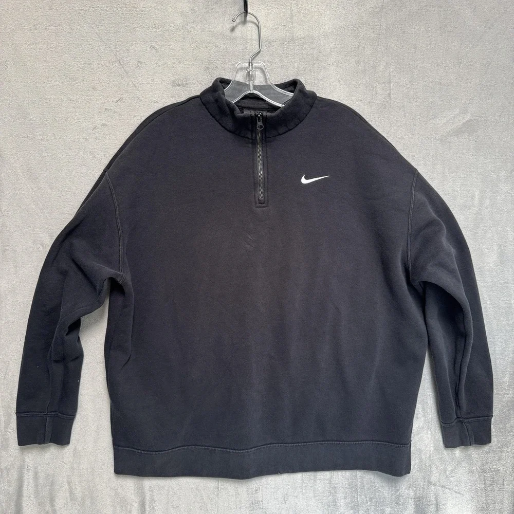 Nike Sweatshirt Mens Medium Black 1/4 Zip Fleece Pullover Swoosh Logo DC5424-010